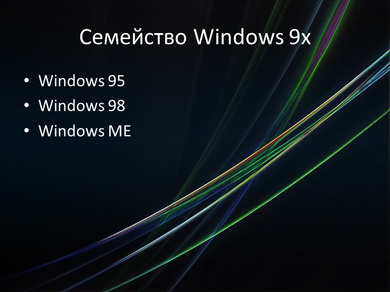 Семейство Windows 9x Windows 95 Windows 98 Windows ME